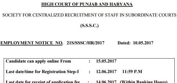 Punjab & Haryana High Court Recruitment 2017
